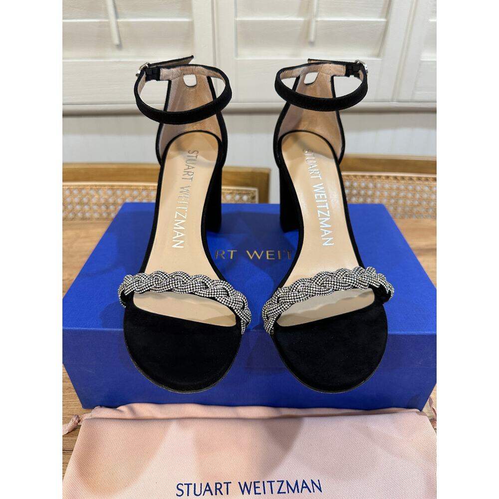 Stuart Weitzman Nearlynude Highshine Sandal Black Suede Sz 7 NIB Elegant Dressy - Picture 4 of 11